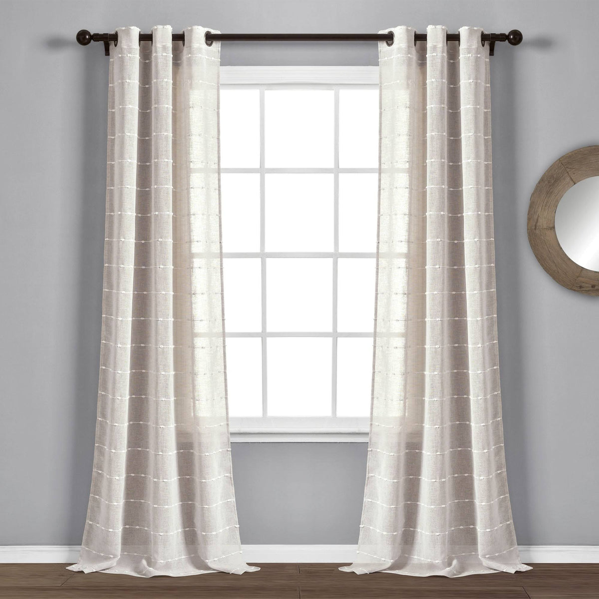 Lush Decor Beige Farmhouse Textured Grommet Sheer Window Curtain Set - Product image 1