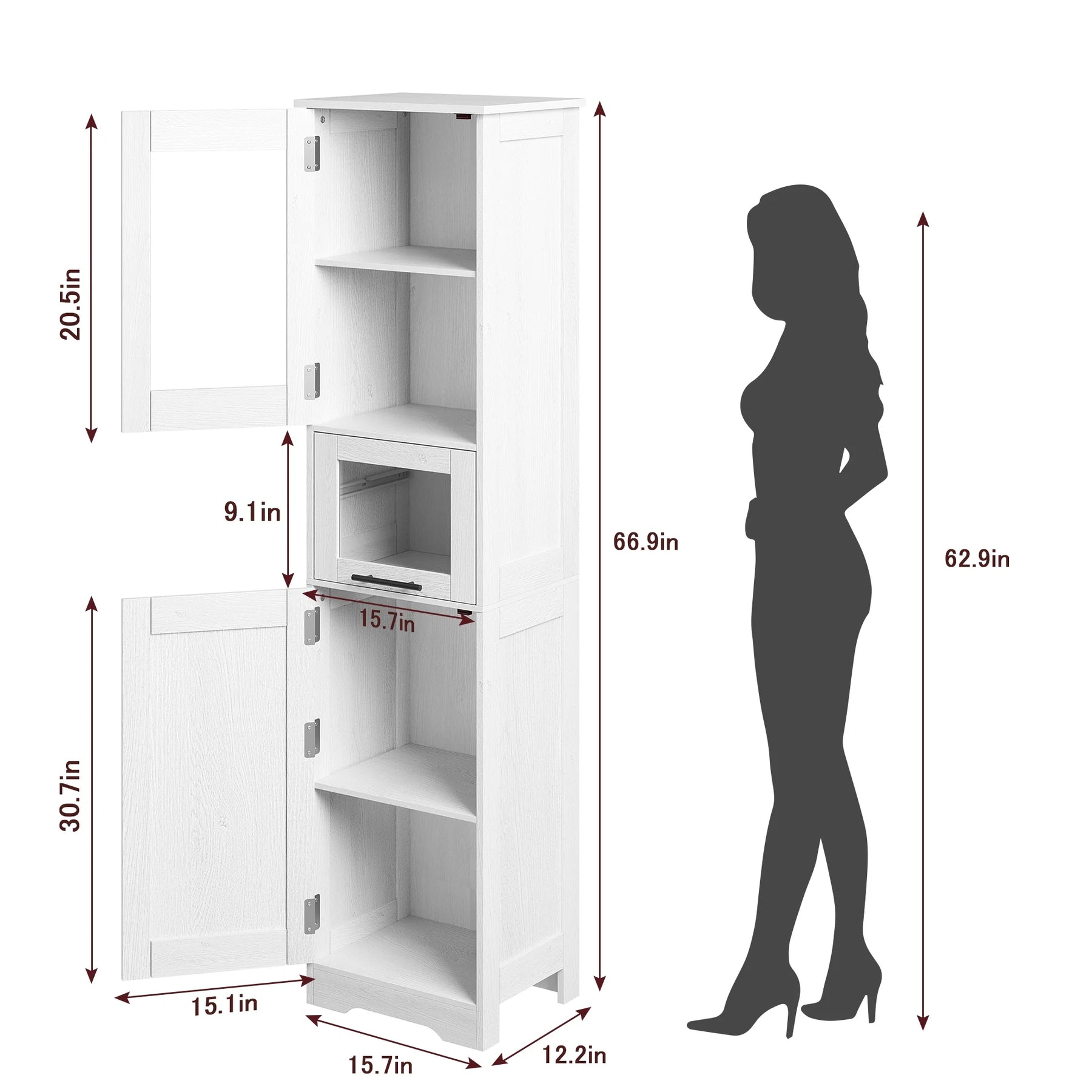 Bathroom Cabinet, Tall Storage Cabinet with Doors and Adjustable Shelf - Product image 5