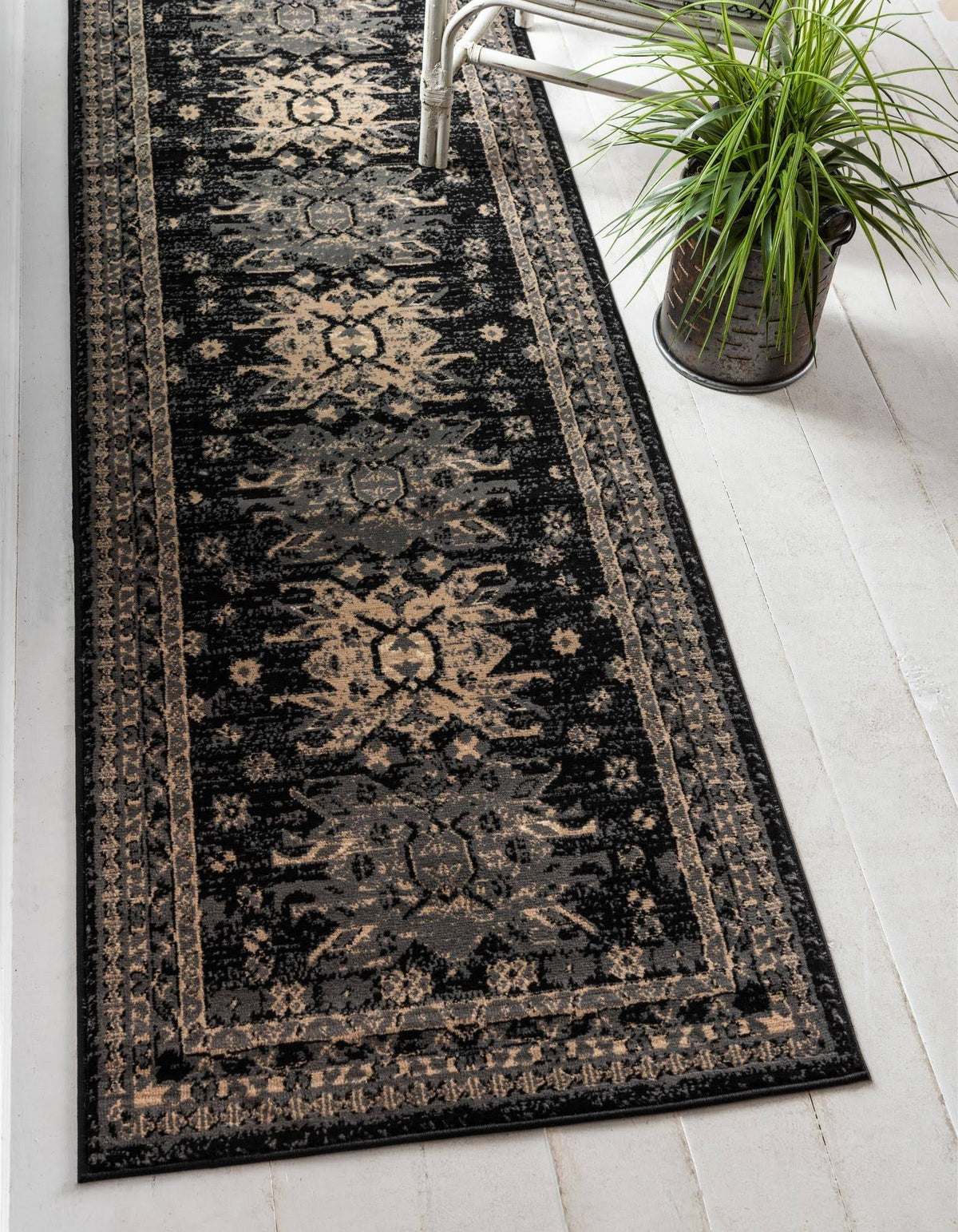 Unique Loom Taftan Black 8 ft Runner Area Rug - Product image 1
