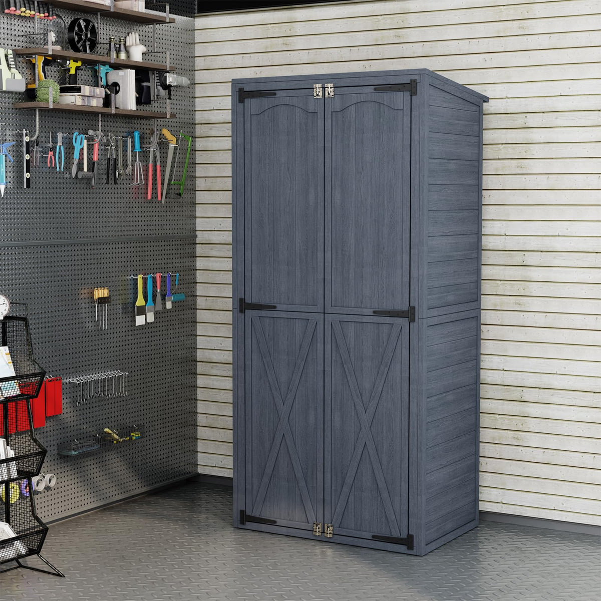 AECOJOY Outdoor Wooden Storage Cabinet Weatherproof, Garden Vertical Storage Shed with 3 Adjustable Shelves - Product image 7