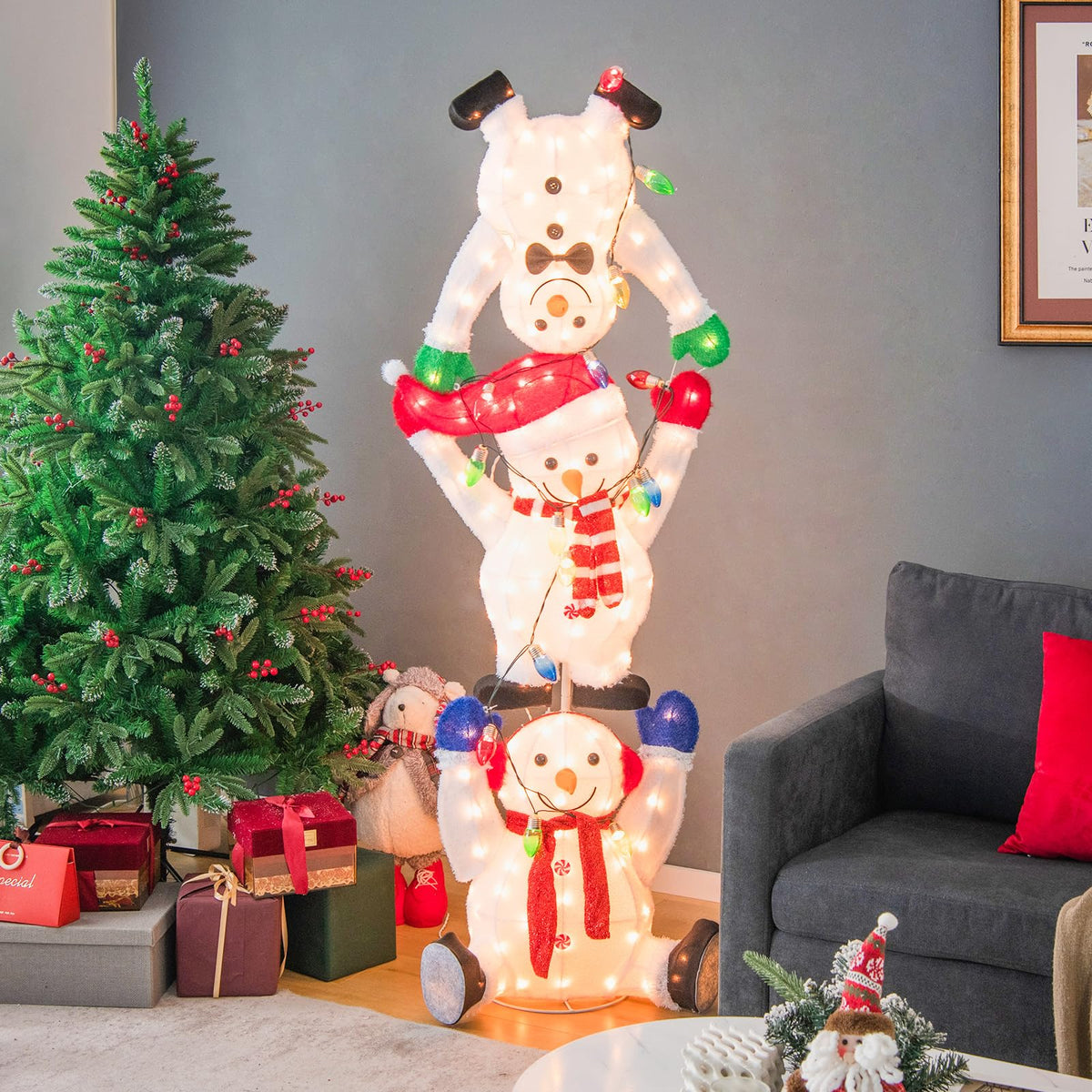 Tangkula 5.6 FT Lighted Christmas Stacked Snowmen Decoration - Product image 2