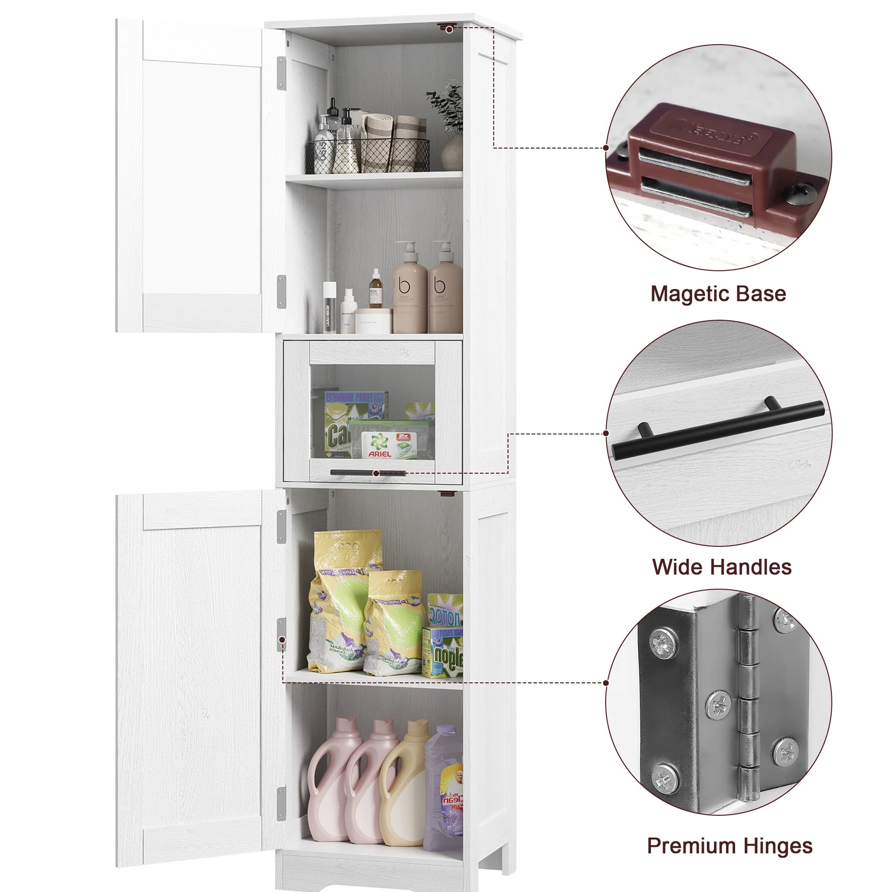 Bathroom Cabinet, Tall Storage Cabinet with Doors and Adjustable Shelf - Product image 4