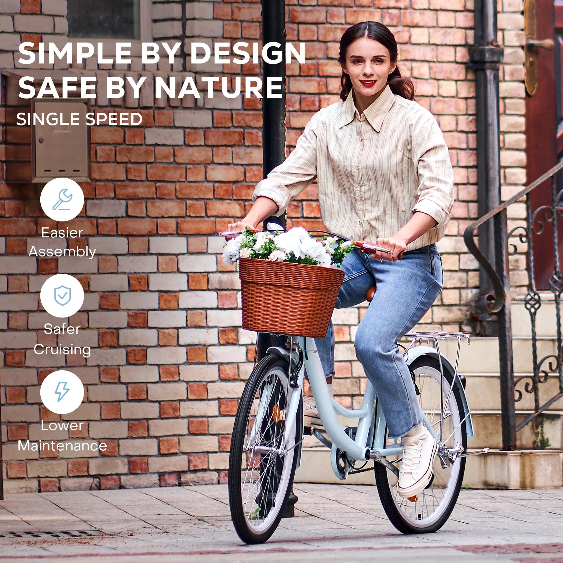 Viribus Women'S Comfort Bike 24 in Beach & City Cruiser Bicycle with Basket Rack White - Product image 26