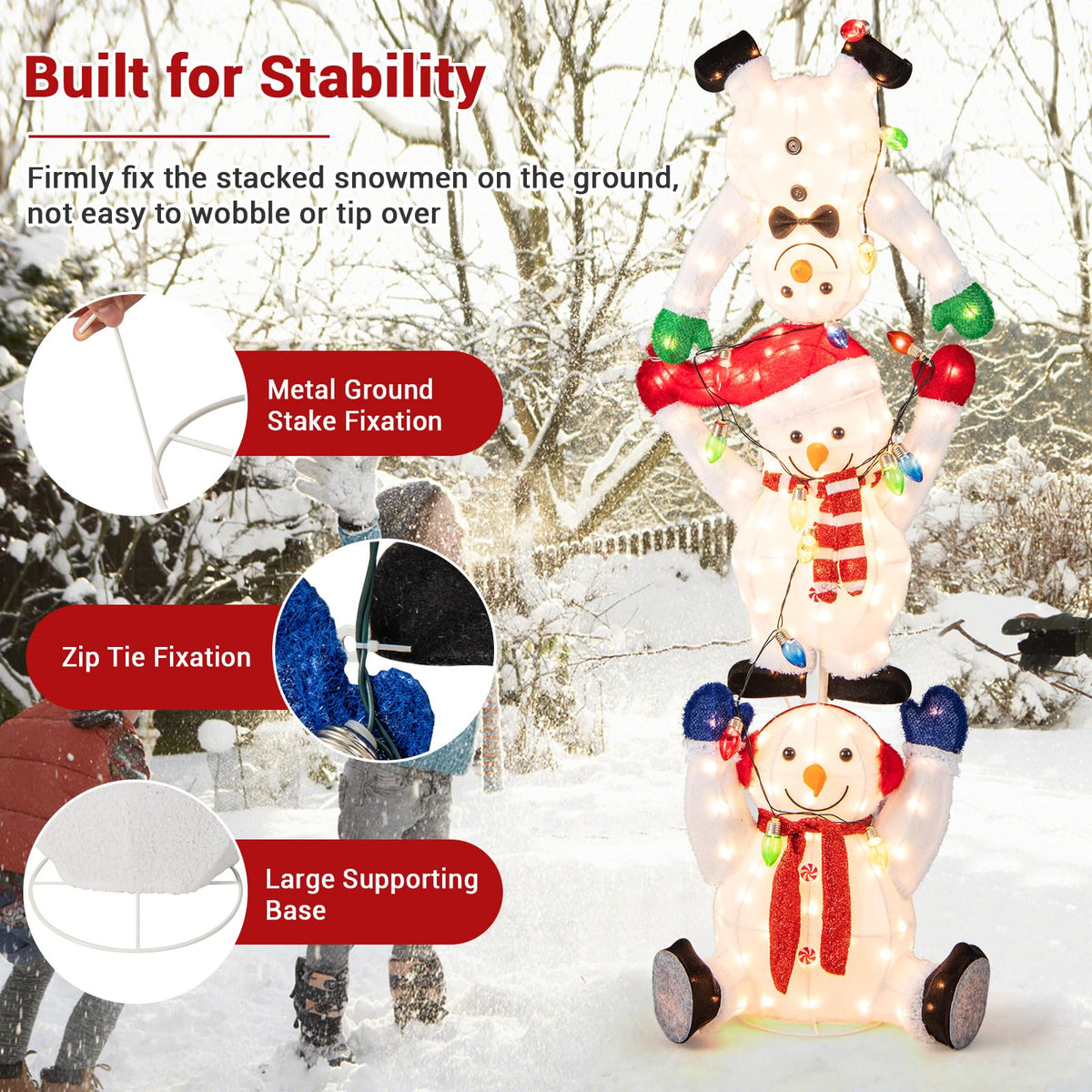 Tangkula 5.6 FT Lighted Christmas Stacked Snowmen Decoration - Product image 7