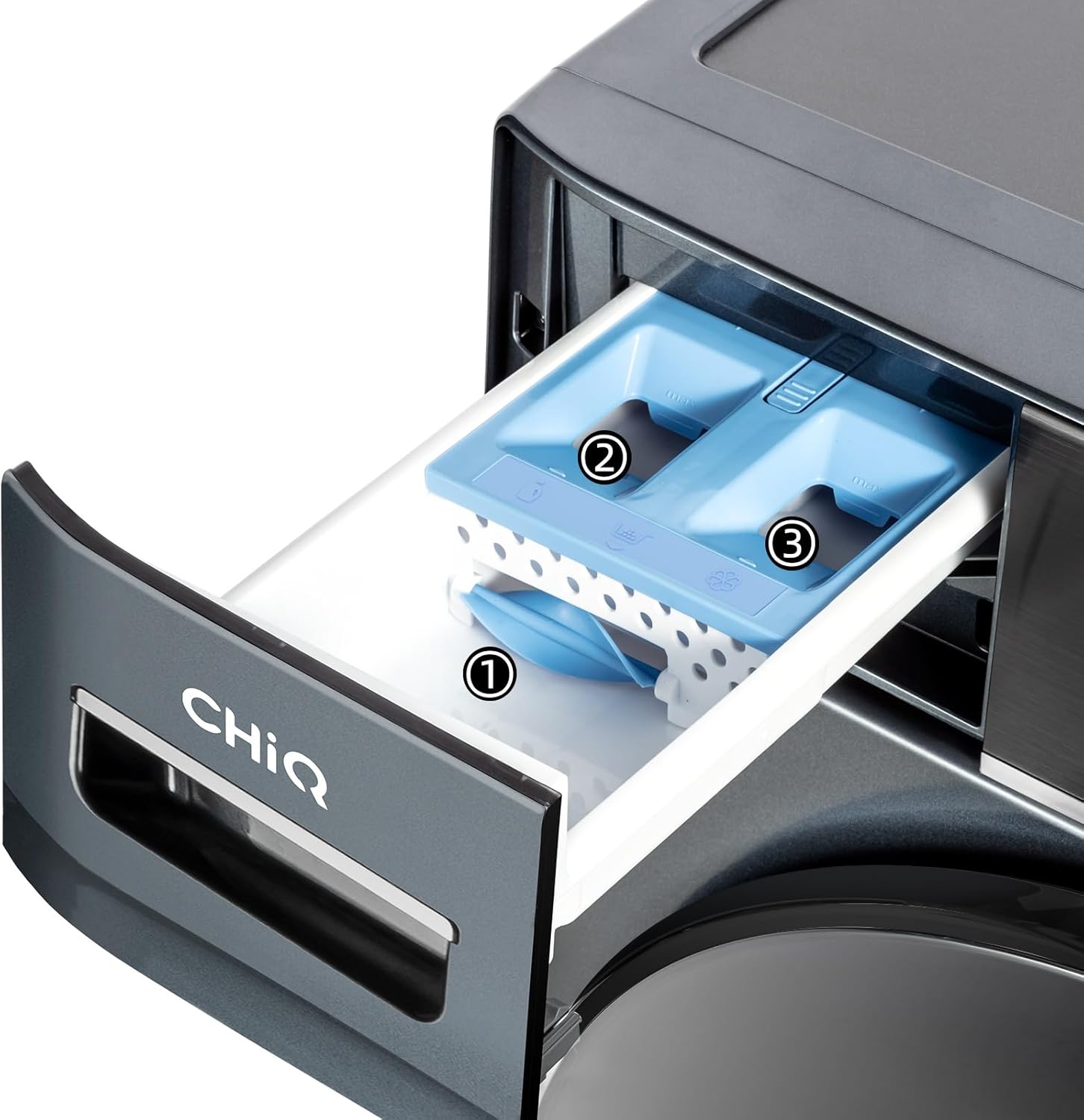 CHiQ Washing Machine CFL80-14586IM3XA, Front loading 8 kg, Space Pro, Stable inverter motor, 1400 rpm, Intelligent AI program, Steam function, Quick wash 15 minutes, 15 wash cycles, Gray
