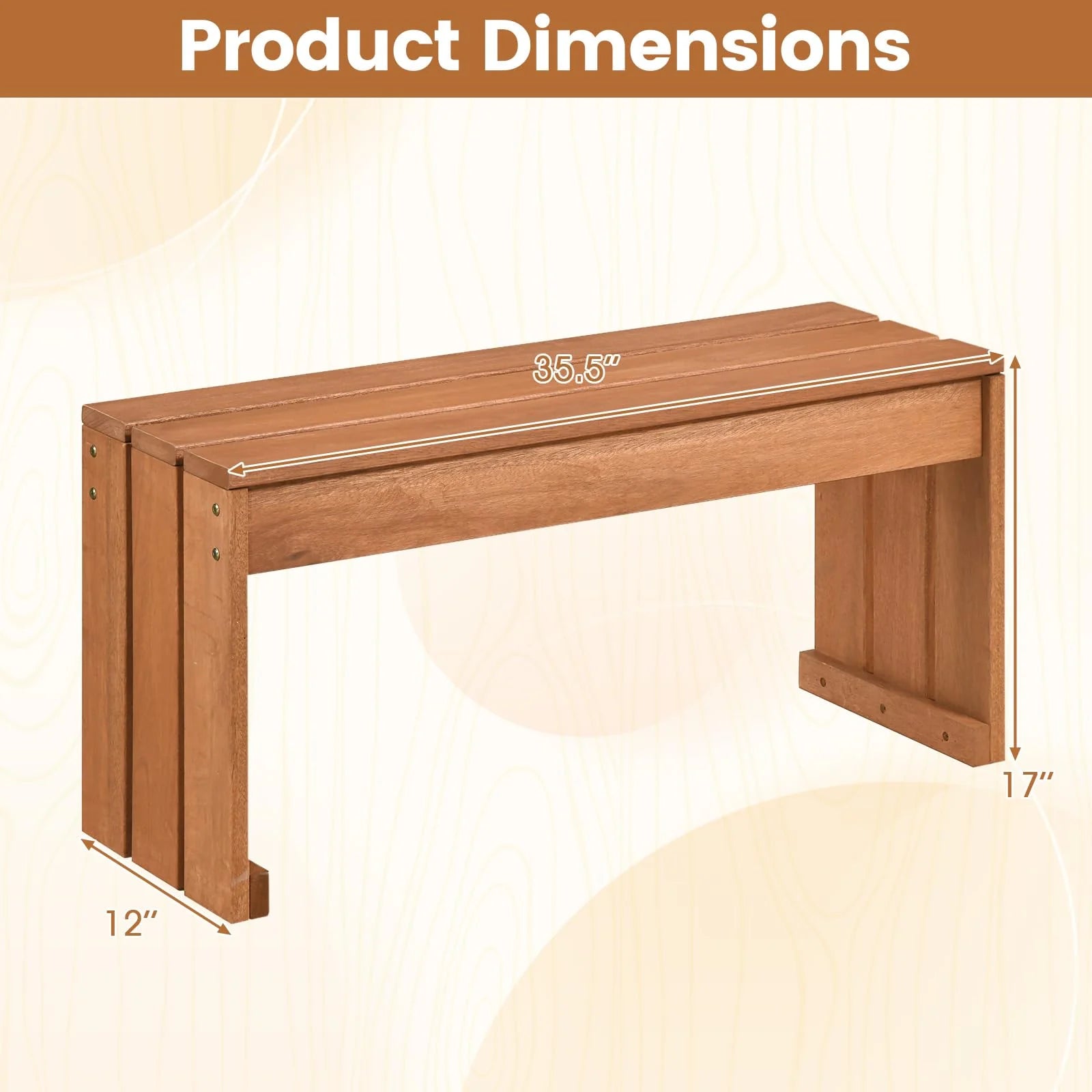 Tangkula Wood Outdoor Garden Bench - 2-Person Patio Backless Bench with Solid Wooden Frame - Product image 3