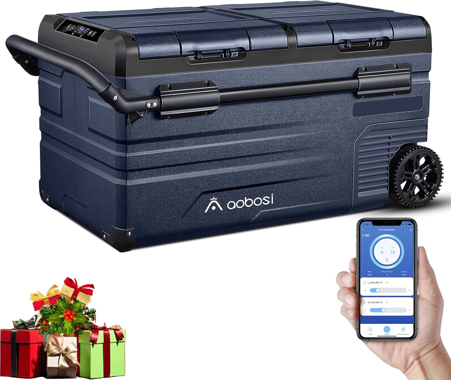 115L Double Zone Electric Cooler, WiFi APP Compression Cooler, 12 V/24 V and 100-240 V Camping Fridge, -20 to 20 for Car, Truck, Boat, Camping, Car, Caravans, Traveling, Home