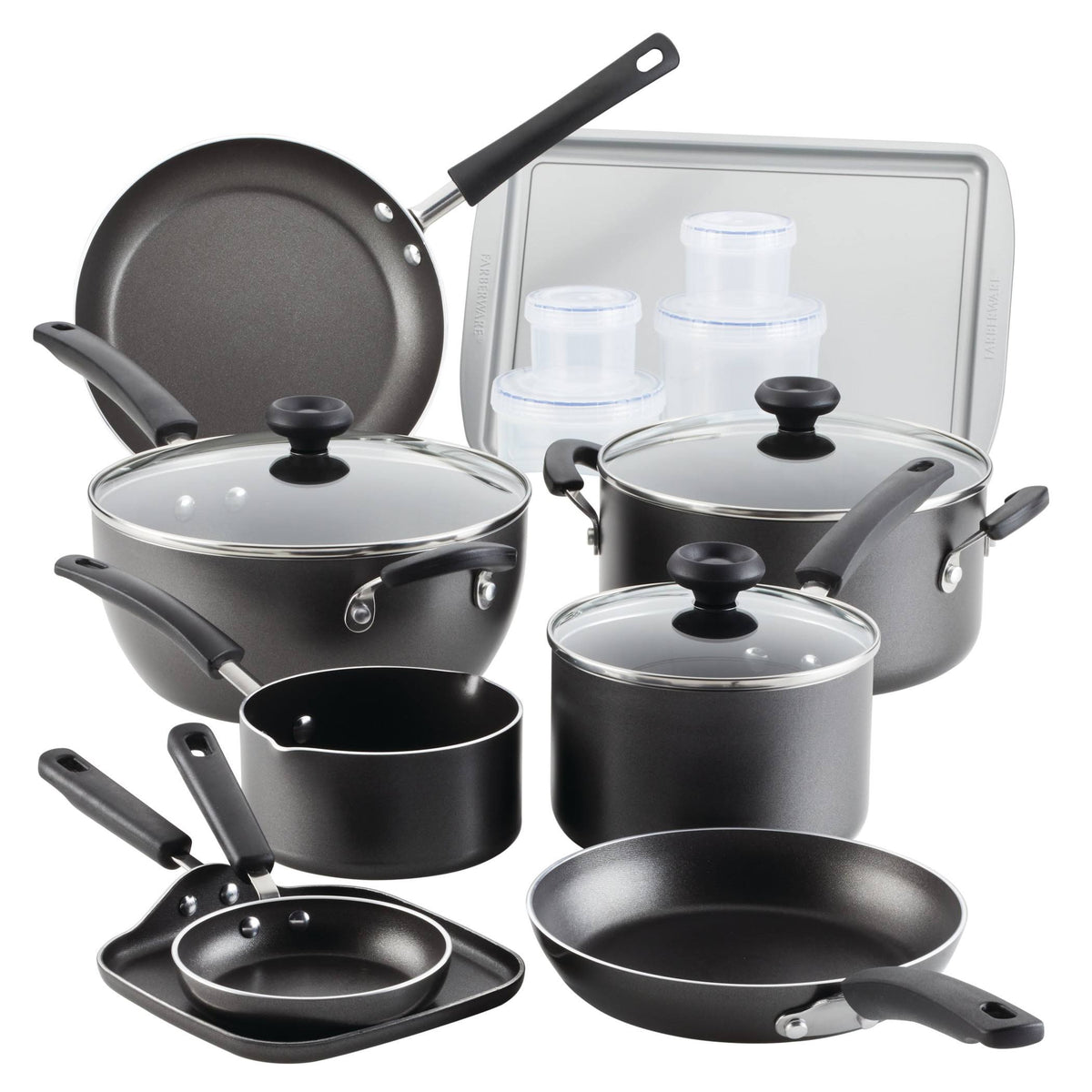 Farberware 20 PC Easy Clean Aluminum Nonstick Cookware Pots and Pans Set Gray - Product image 1