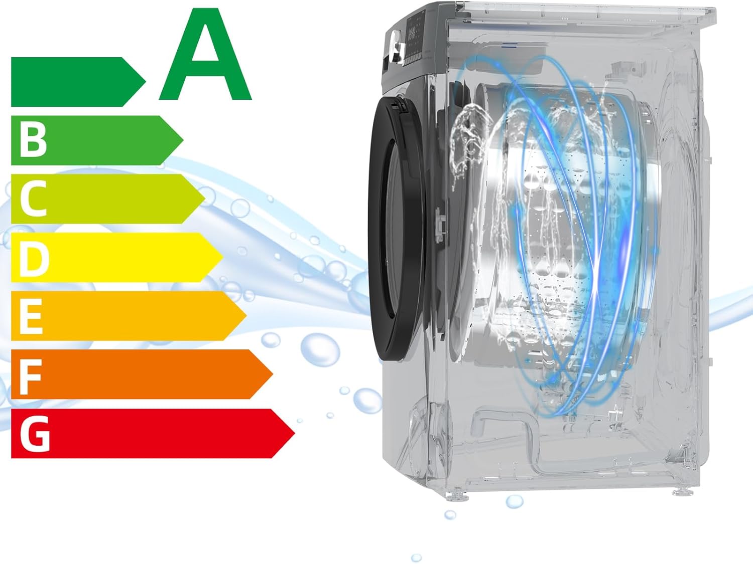 CHiQ Washing Machine CFL80-14586IM3XA, Front loading 8 kg, Space Pro, Stable inverter motor, 1400 rpm, Intelligent AI program, Steam function, Quick wash 15 minutes, 15 wash cycles, Gray