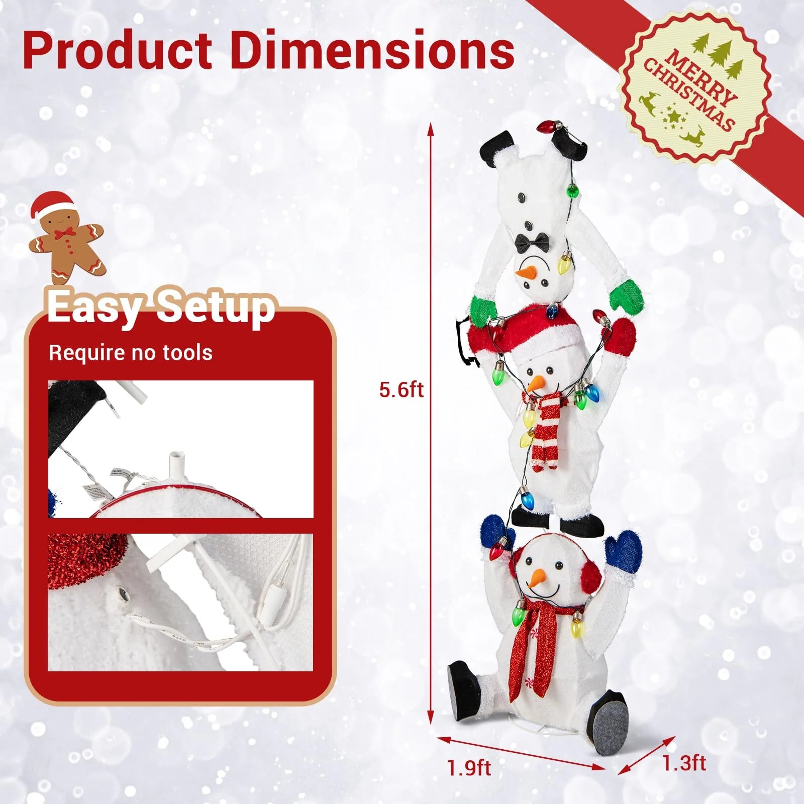 Tangkula 5.6 FT Lighted Christmas Stacked Snowmen Decoration - Product image 4