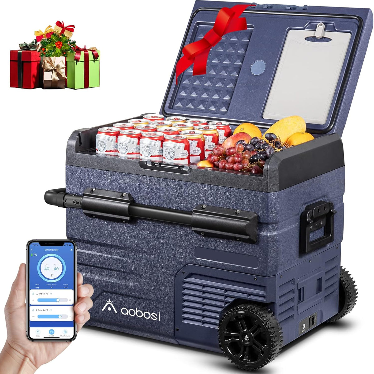 115L Double Zone Electric Cooler, WiFi APP Compression Cooler, 12 V/24 V and 100-240 V Camping Fridge, -20 to 20 for Car, Truck, Boat, Camping, Car, Caravans, Traveling, Home