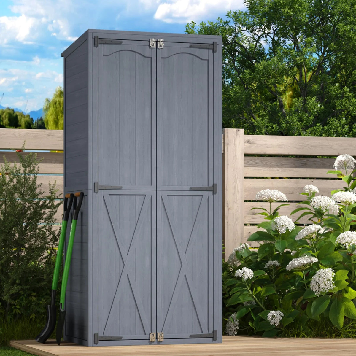 AECOJOY Outdoor Wooden Storage Cabinet Weatherproof, Garden Vertical Storage Shed with 3 Adjustable Shelves - Product image 2