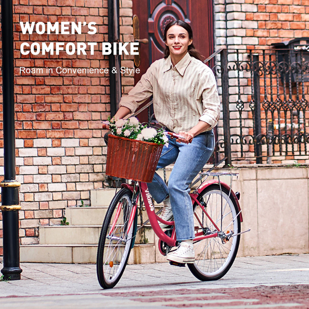Viribus Women'S Comfort Bike 24 in Beach & City Cruiser Bicycle with Basket Rack White - Product image 17