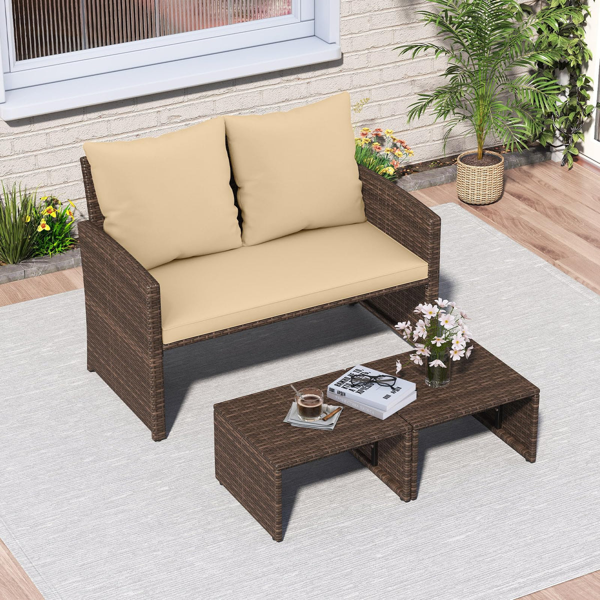 Tangkula 3 Pieces Patio PE Wicker Furniture Set with Cushions - Product image 3