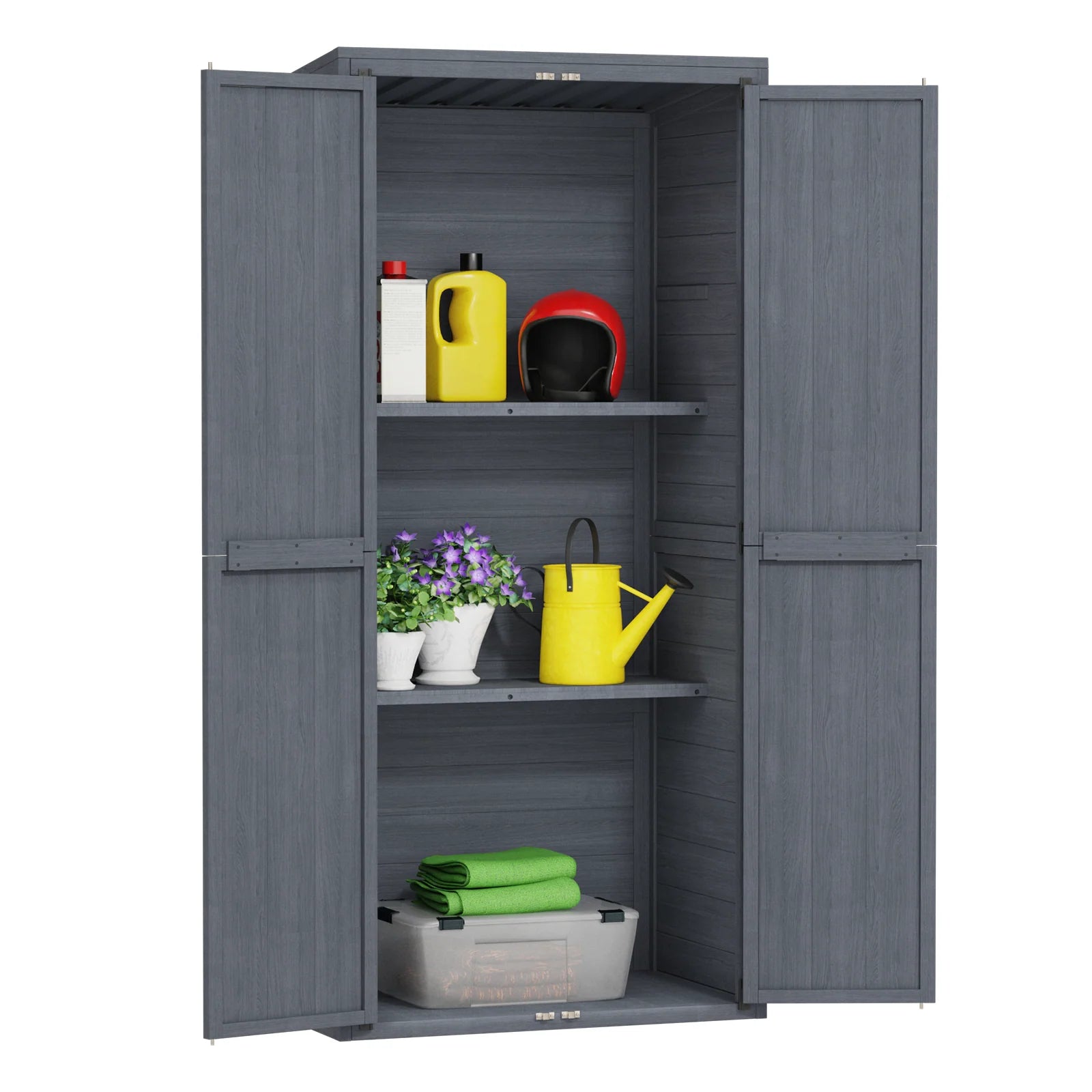 AECOJOY Outdoor Wooden Storage Cabinet Weatherproof, Garden Vertical Storage Shed with 3 Adjustable Shelves - Product image 1