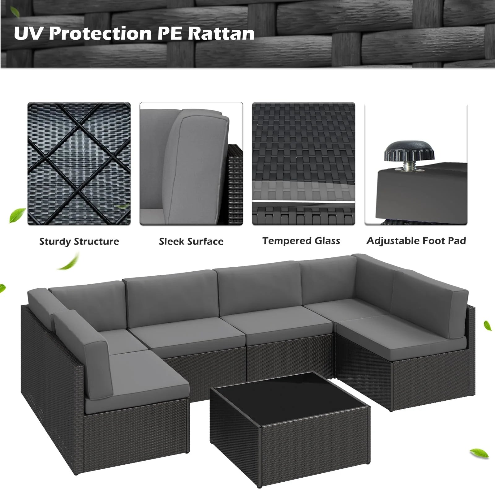 AECOJOY 7 Piece Outdoor Patio Furniture Set, Black & Dark Gray