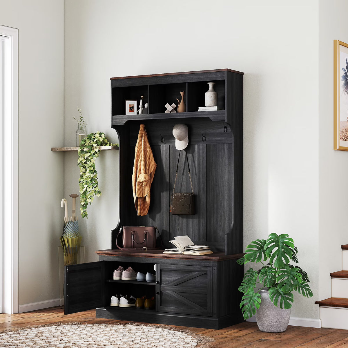 HOMCOM 3 - in - 1 Hall Tree with Shoe Storage, Standing Coat Rack with Shoe Bench - Product image 3
