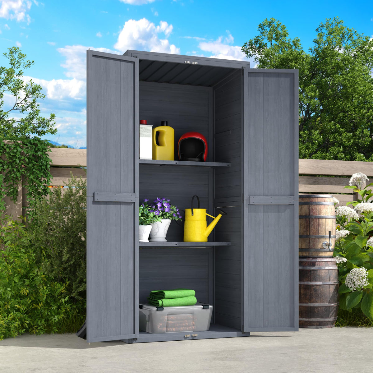 AECOJOY Outdoor Wooden Storage Cabinet Weatherproof, Garden Vertical Storage Shed with 3 Adjustable Shelves - Product image 9