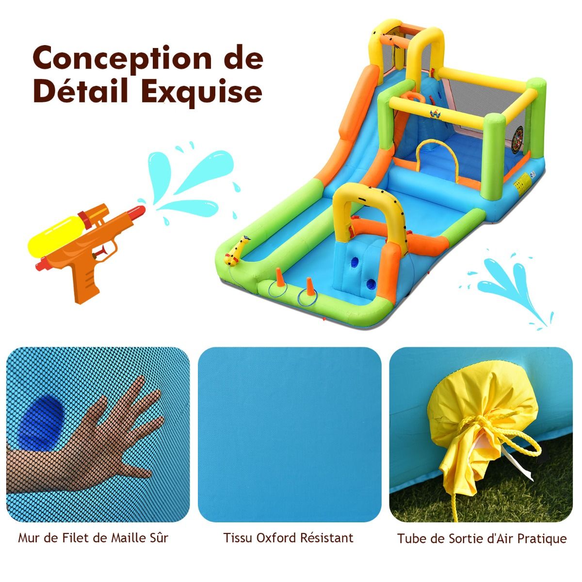 8 in 1 Inflatable Castle with 2 Slides Water Park with Jumping House Load 135kg for 3 Children Ages 3-10 -