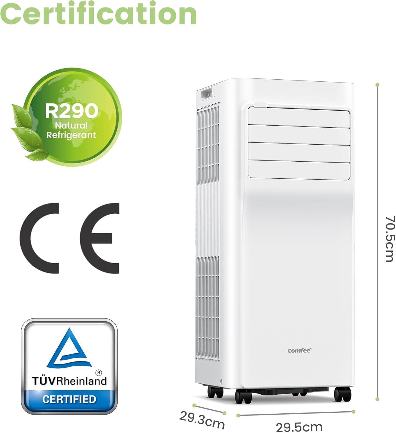 COMFEE' Mobile Air Conditioner 9000 BTU/h 2.6kW, APP Control, 3 Modes, 3 Fan Speeds, Compact Dimensions, For 33㎡ Rooms, Breezy Cool 2.6, Works with Alexa