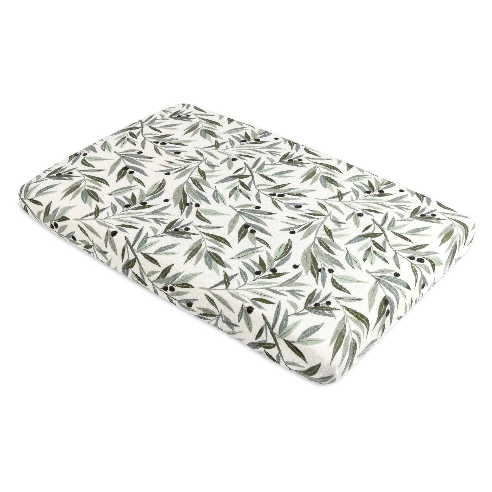 Babyletto Mini Crib Sheet in GOTS Certified Organic Muslin Cotton - Olive Branches - Product image 1