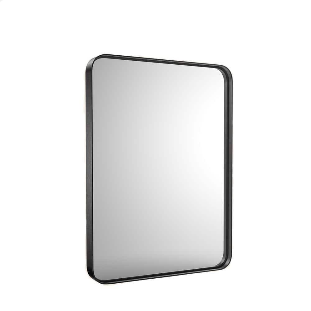 24 in. W x 36 in. H Rectangular Aluminum Alloy Framed Rounded Black Wall Mirror - Product image 1