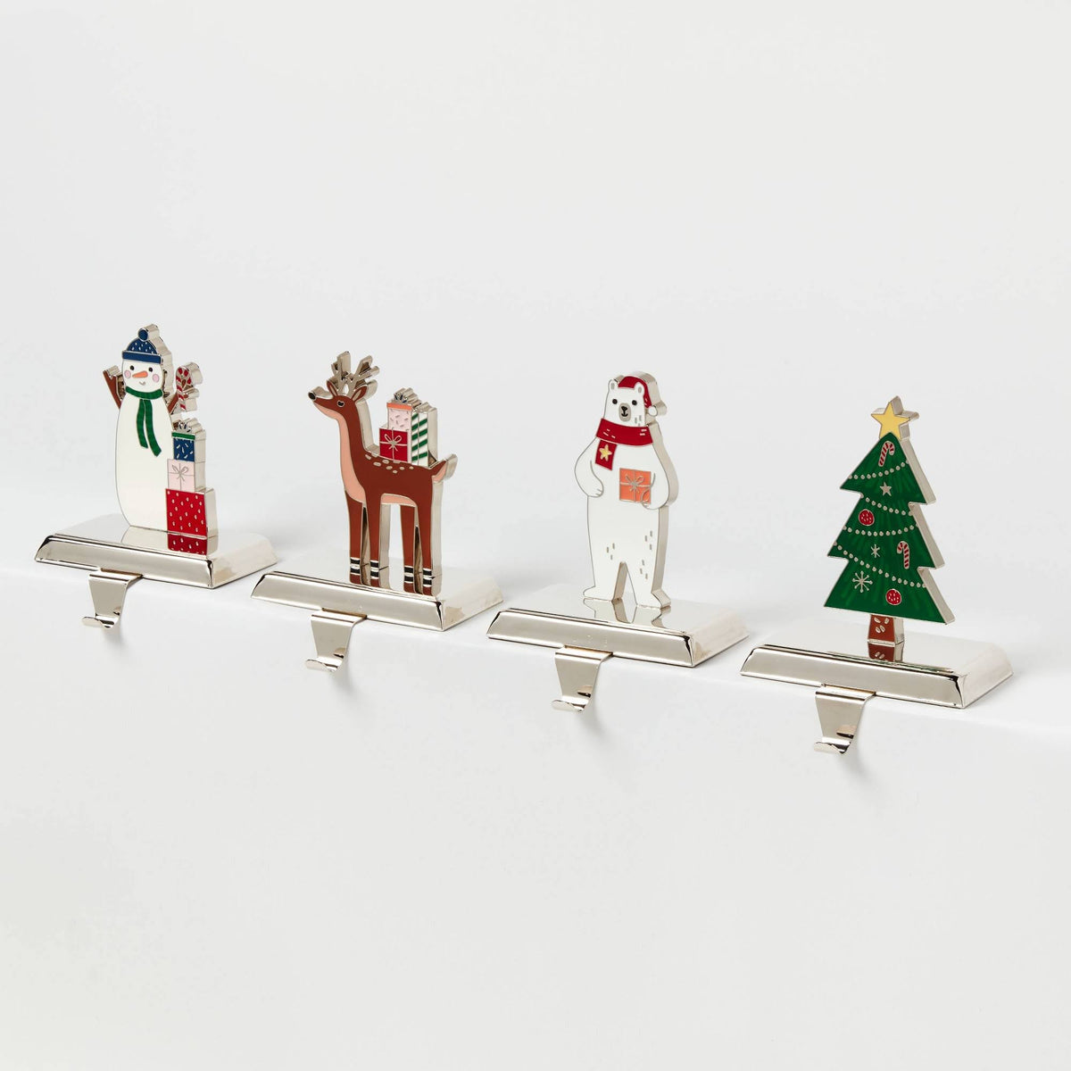 4pk Metal Holiday Character Christmas Stocking Holder Snowman/Tree/Deer/Polar Bear - Wondershop - Product image 1