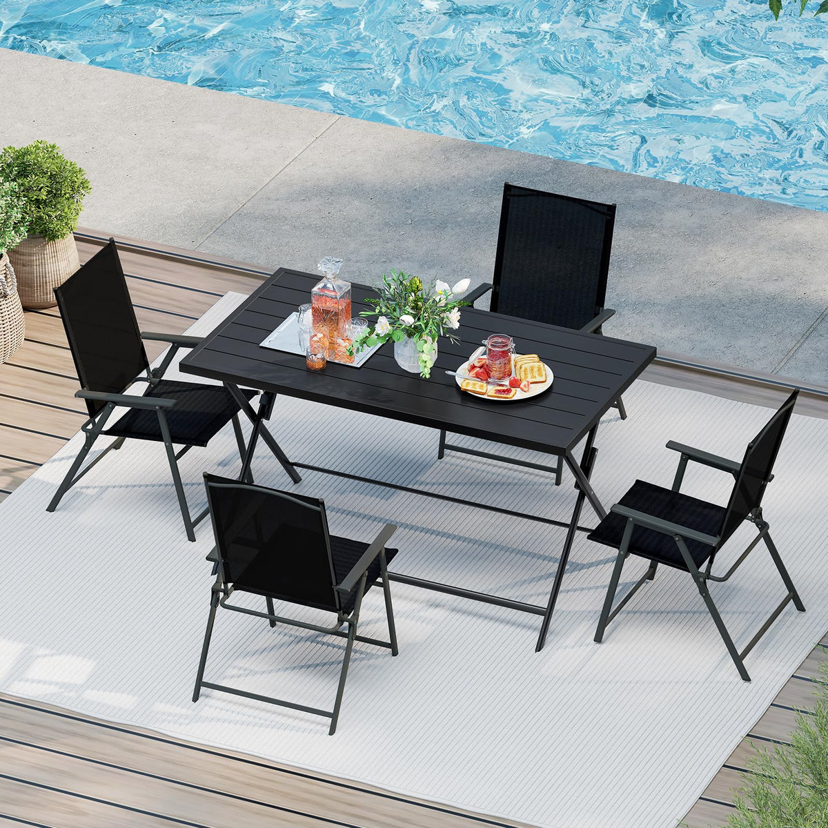 Tangkula Foldable Outdoor Dining Table 48inch x 30inch Rectangular Metal Patio Table with Slatted Tabletop - Product image 2