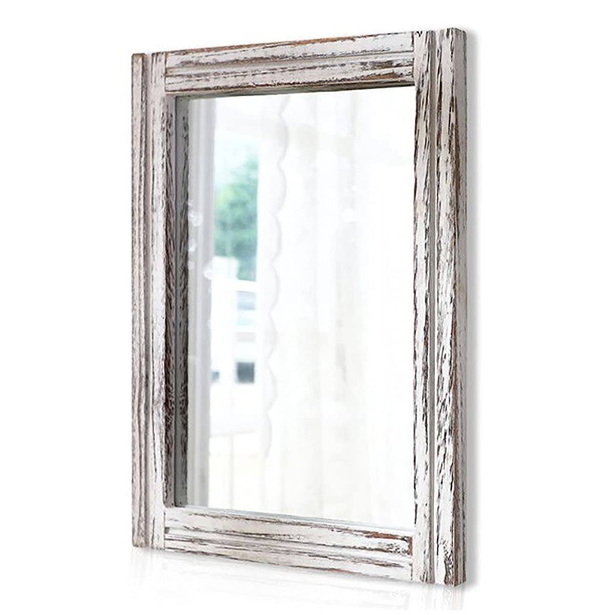 AAZZKANG Rustic Mirror Wood Framed Wall Mirror 20"x16" Rectangle Decorative Bedroom Bathroom Farmhouse - Product image 1