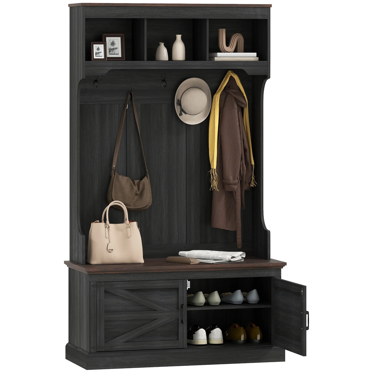 HOMCOM 3 - in - 1 Hall Tree with Shoe Storage, Standing Coat Rack with Shoe Bench - Product image 11