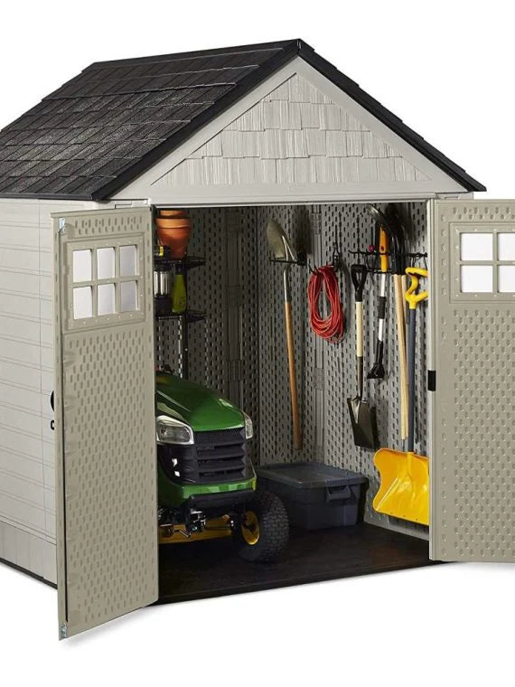 77 Ft Durable Weather Resistant Resin Outdoor Garden Storage Shed with Windows and Utility Hooks, Sand - Product image 5