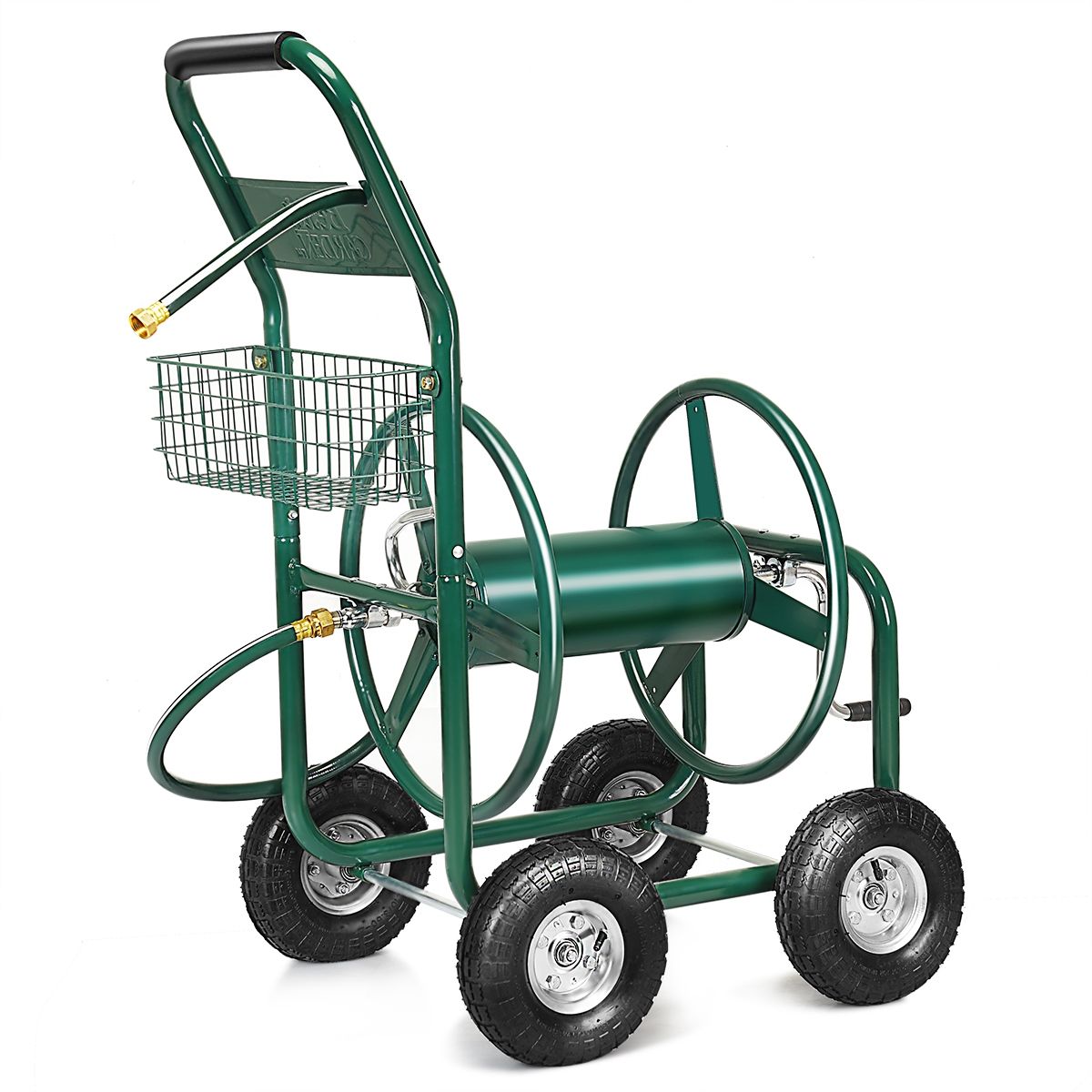 Garden Hose Reel with 4 Wheels Trolley for 1.7m of Watering Hose Basket, 95x62x113cm, Green -