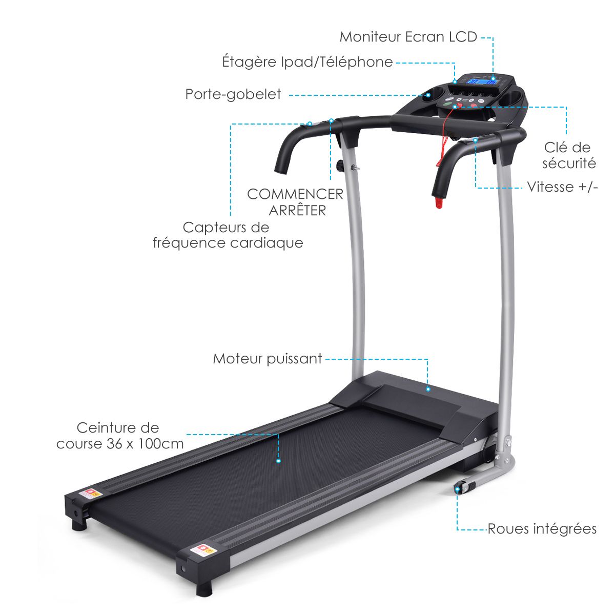 Foldable Electric Treadmill with Screen and Heart Rate Monitor with Speed ​​from 1 to 10 km/h and 12 Programs Black -