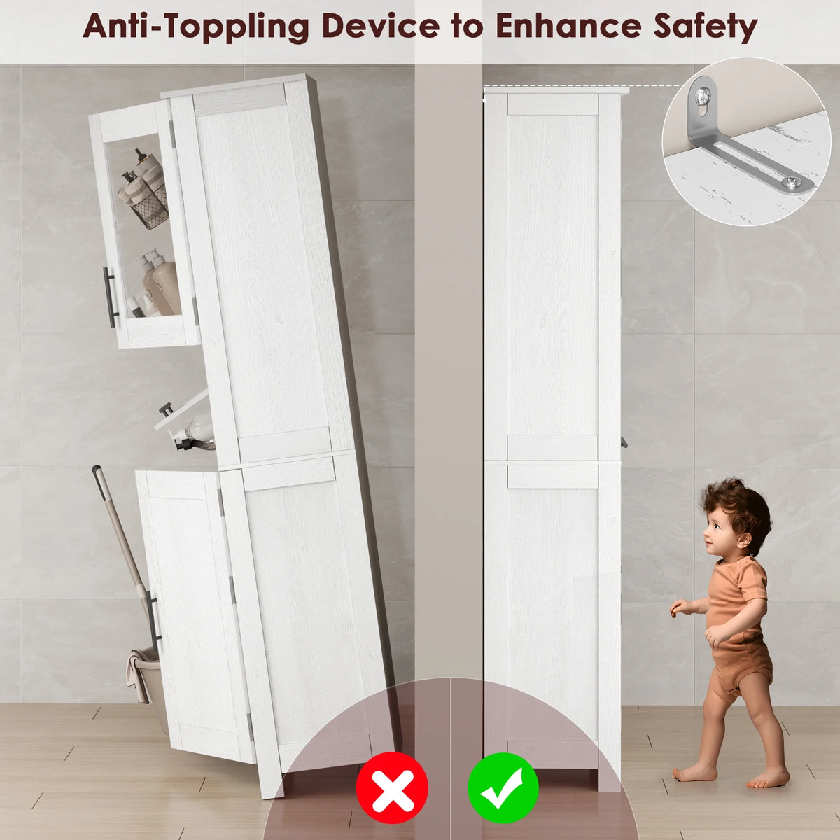 Bathroom Cabinet, Tall Storage Cabinet with Doors and Adjustable Shelf - Product image 7