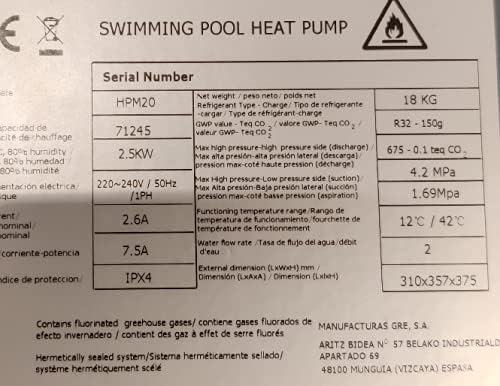 HPM40 HPM40-Mini Heat Pump for Above Ground Pools up to 40 m3, Black -