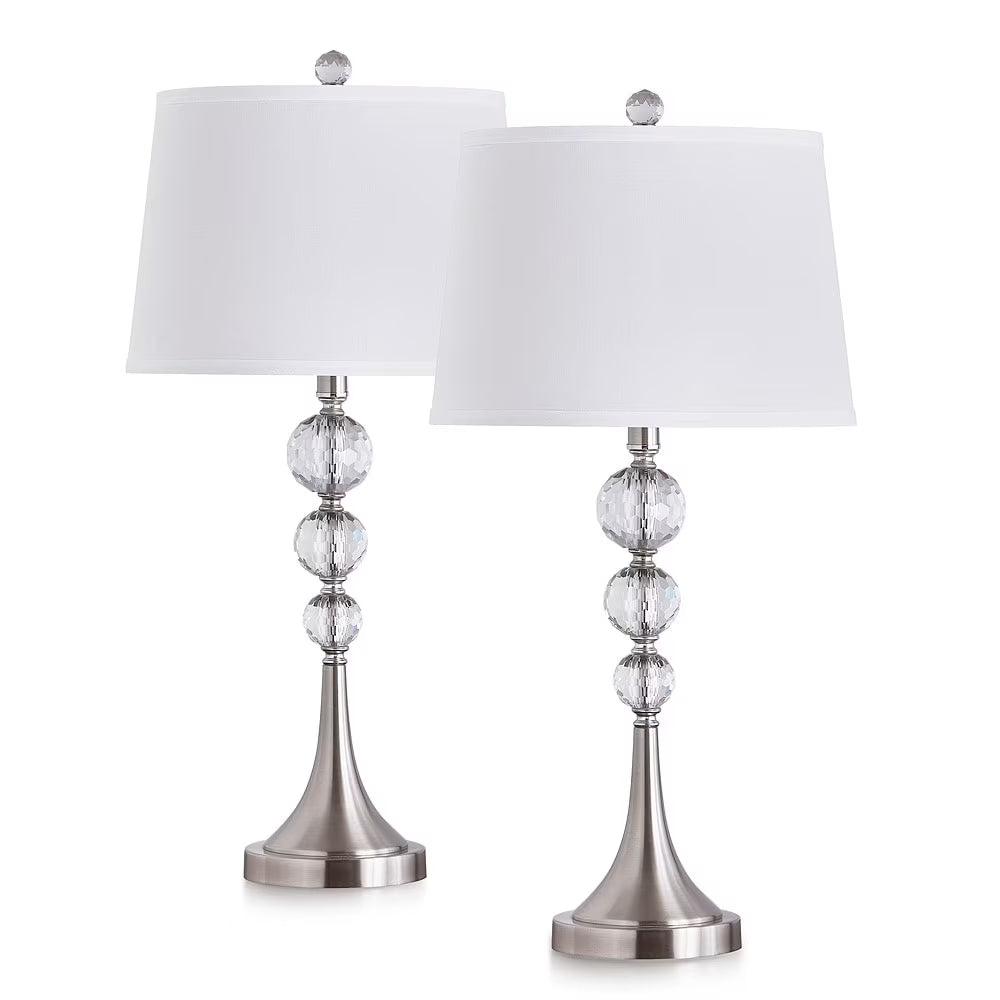 Homeglam Madison 27 - Inch Crystal Ball Metal Table Lamp (Set of 2) Brushed Nickel - Product image 2