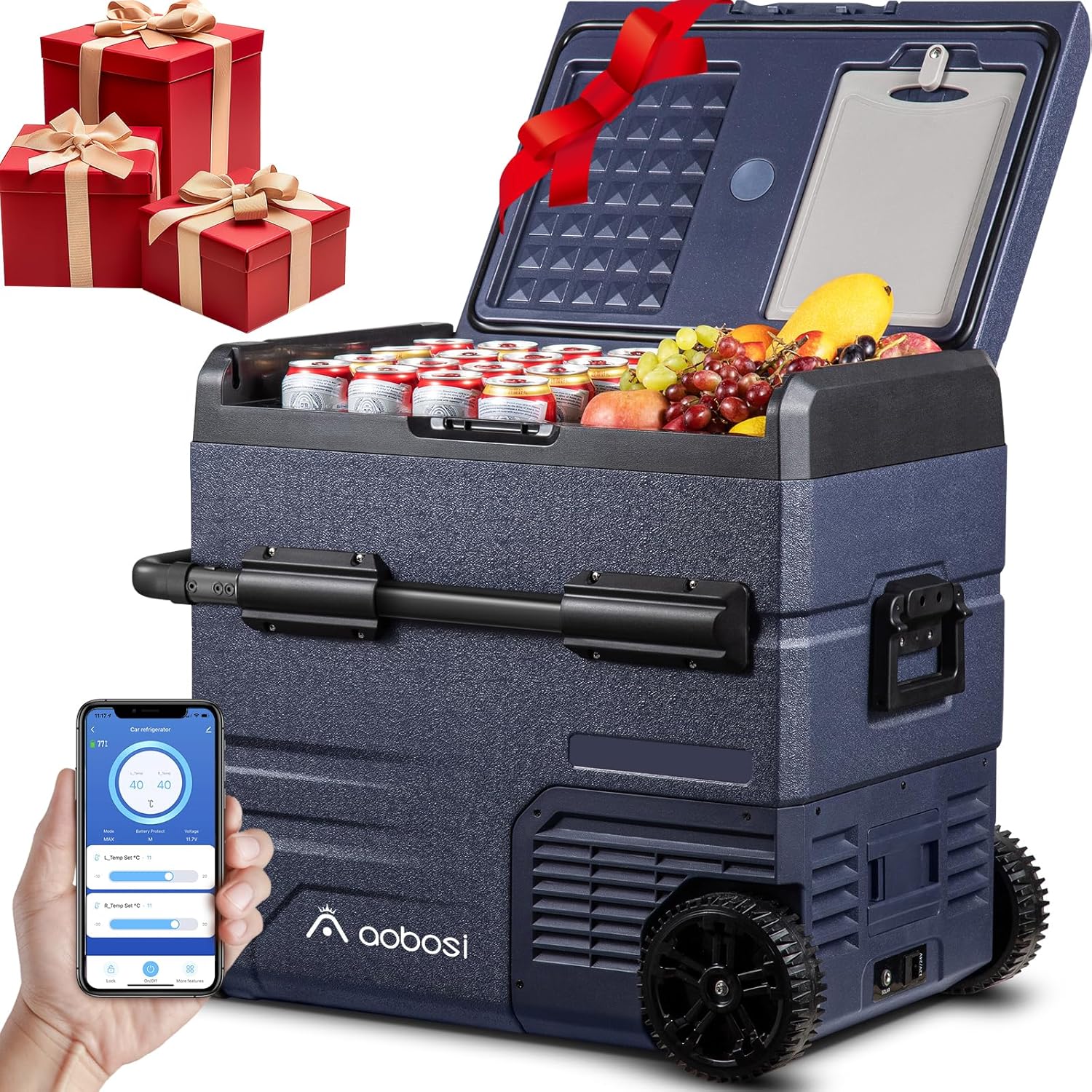 115L Double Zone Electric Cooler, WiFi APP Compression Cooler, 12 V/24 V and 100-240 V Camping Fridge, -20 to 20 for Car, Truck, Boat, Camping, Car, Caravans, Traveling, Home