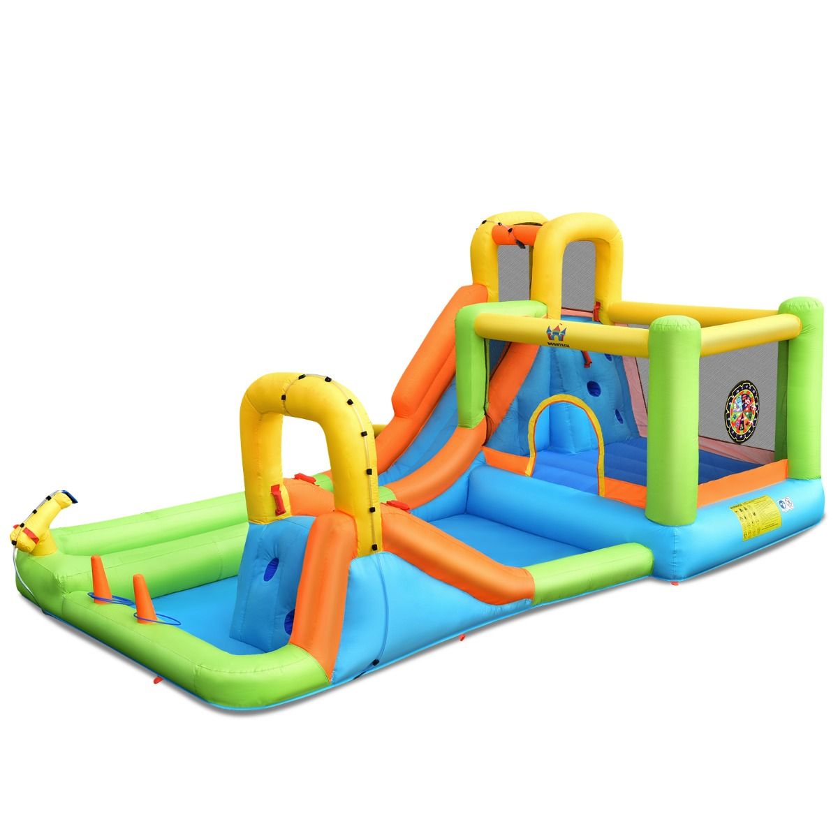8 in 1 Inflatable Castle with 2 Slides Water Park with Jumping House Load 135kg for 3 Children Ages 3-10 -