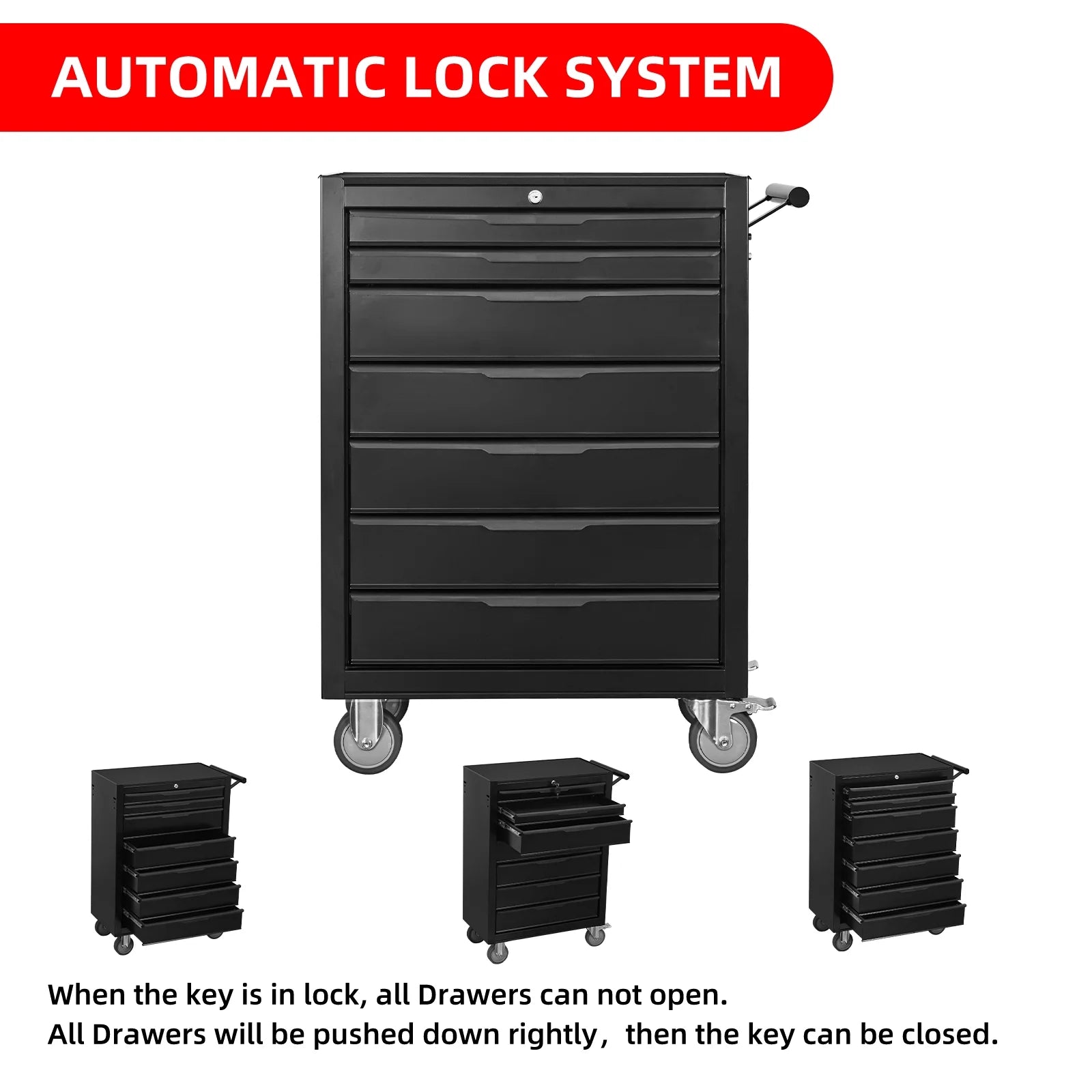 7 - Drawer Rolling Tool Chest Cabinet, Large Capacity Metal Tool Box with Wheels and Cylinder Locking - Product image 3