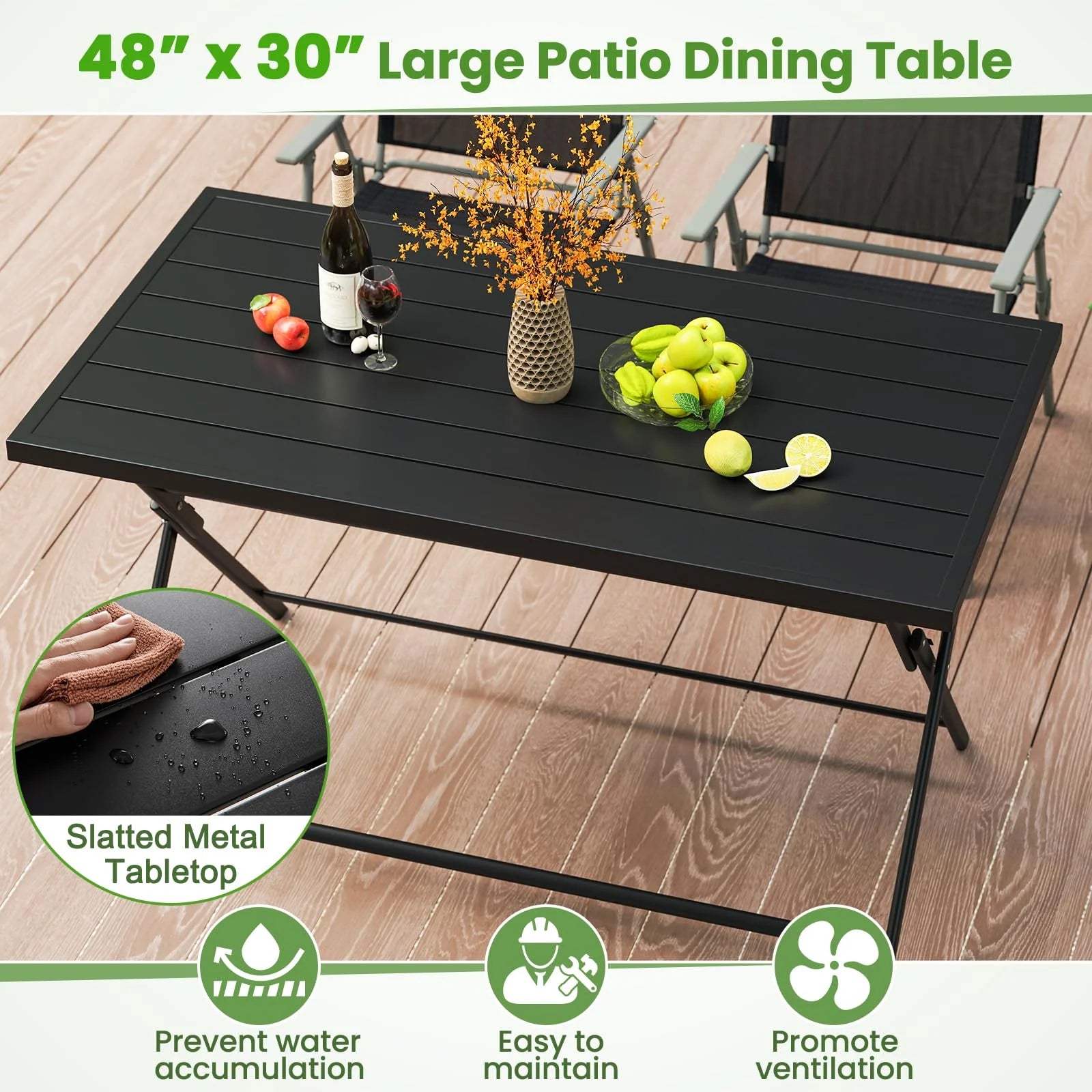 Tangkula Foldable Outdoor Dining Table 48inch x 30inch Rectangular Metal Patio Table with Slatted Tabletop - Product image 5