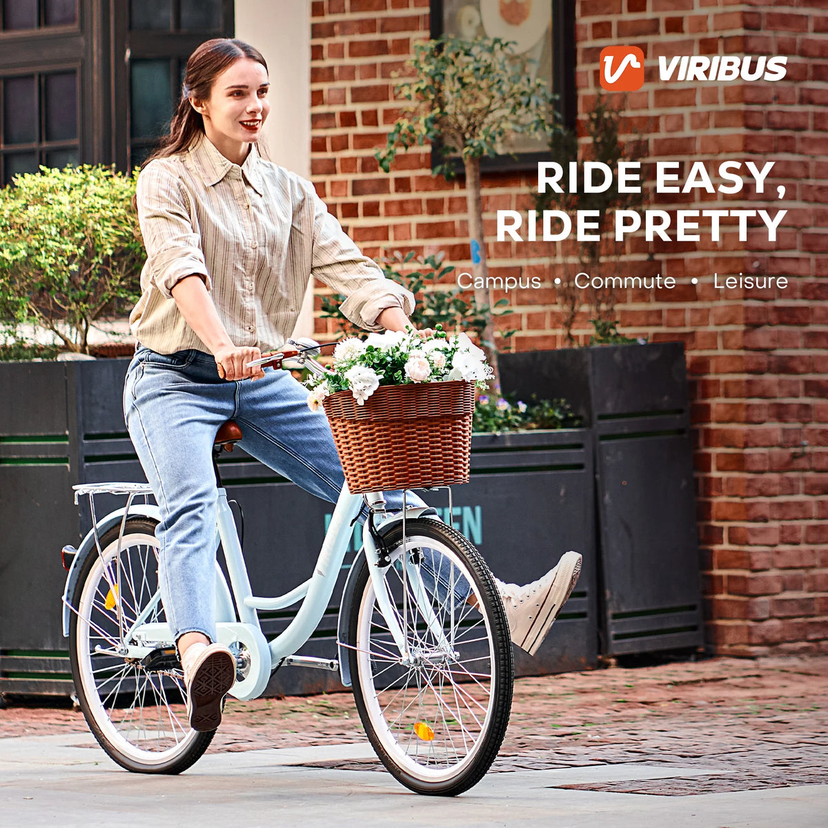 Viribus Women'S Comfort Bike 24 in Beach & City Cruiser Bicycle with Basket Rack White - Product image 27