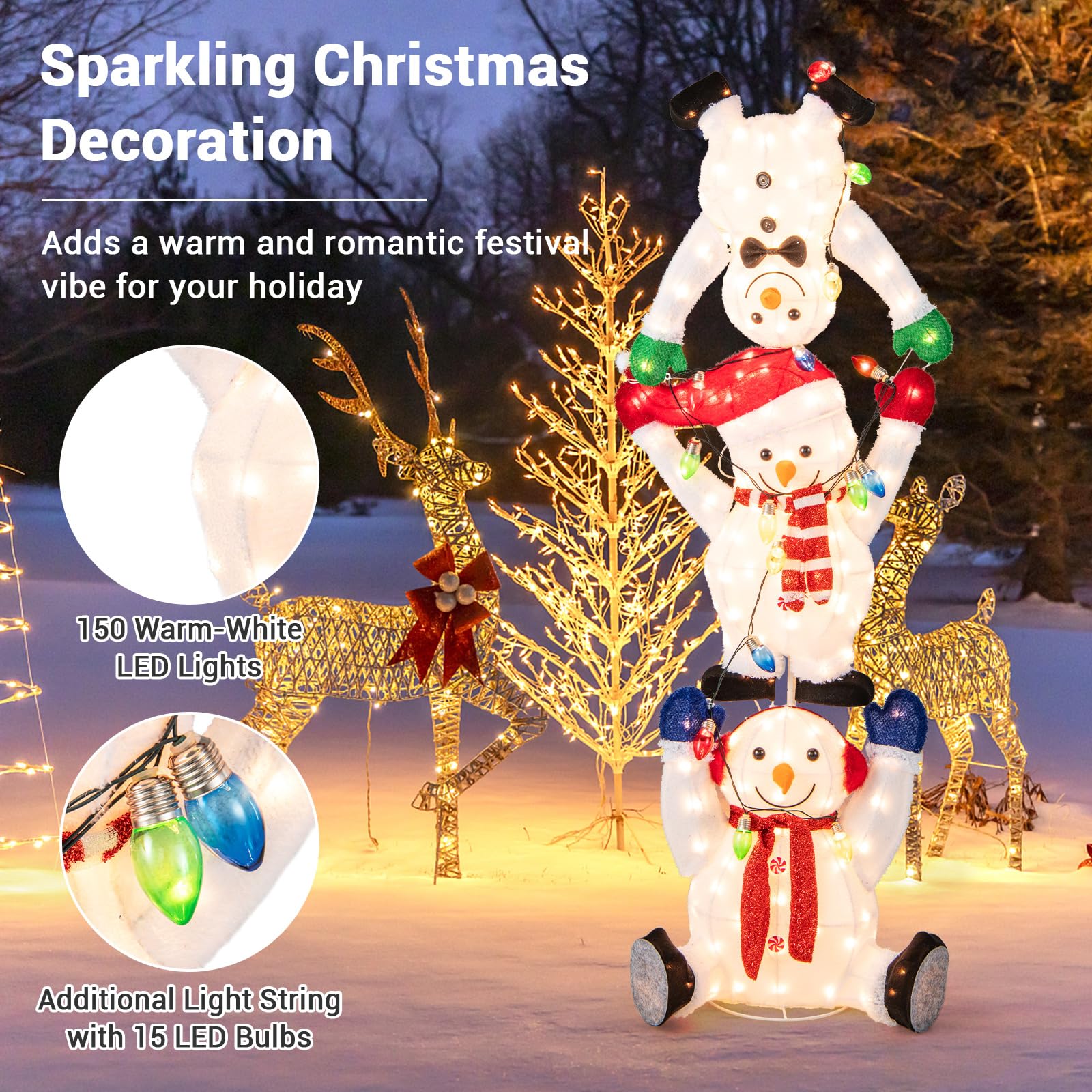 Tangkula 5.6 FT Lighted Christmas Stacked Snowmen Decoration - Product image 5