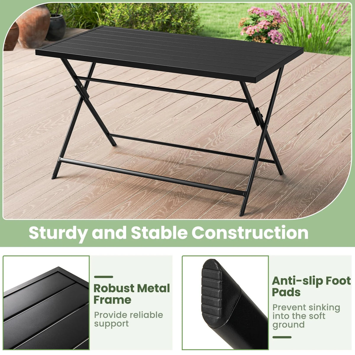 Tangkula Foldable Outdoor Dining Table 48inch x 30inch Rectangular Metal Patio Table with Slatted Tabletop - Product image 6