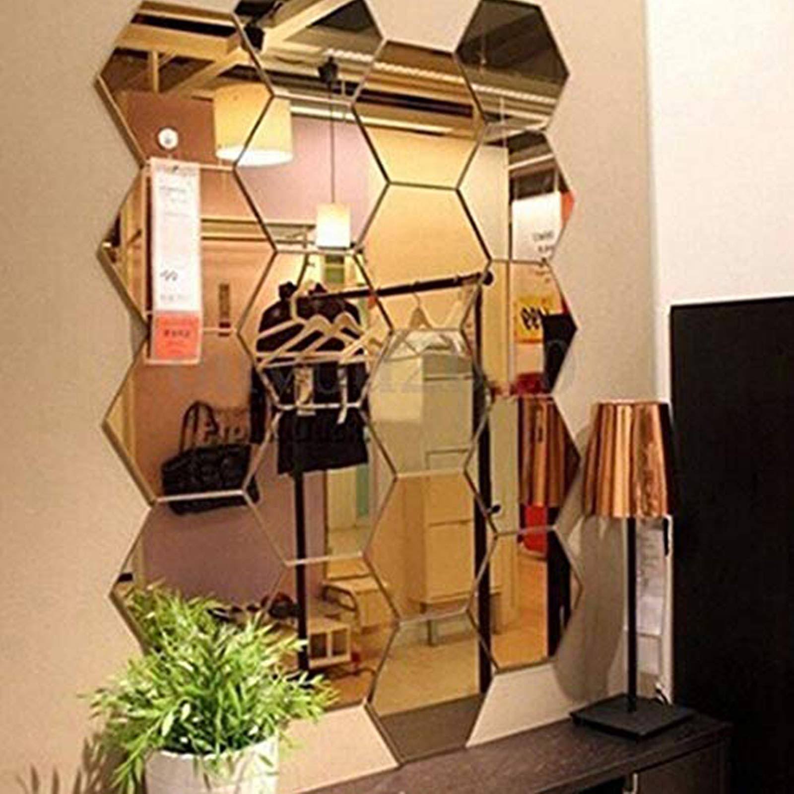 Manco Luella Mirror Wall Stickers, 12pcs Hexagon Mirror Art DIY Home Decorative Hexagonal Acrylic Wall - Product image 1