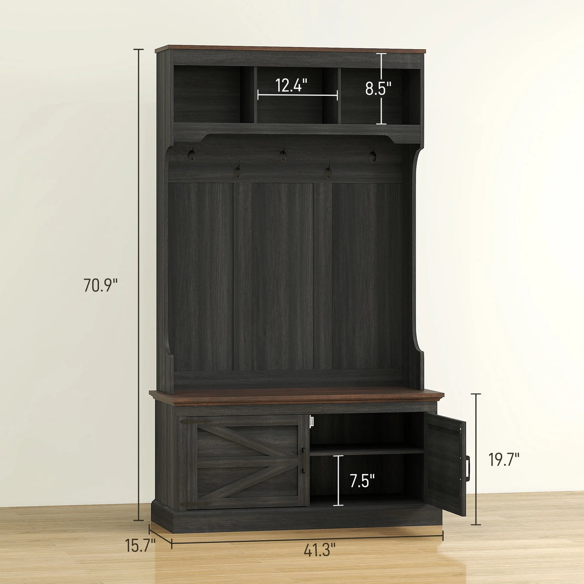 HOMCOM 3 - in - 1 Hall Tree with Shoe Storage, Standing Coat Rack with Shoe Bench - Product image 16
