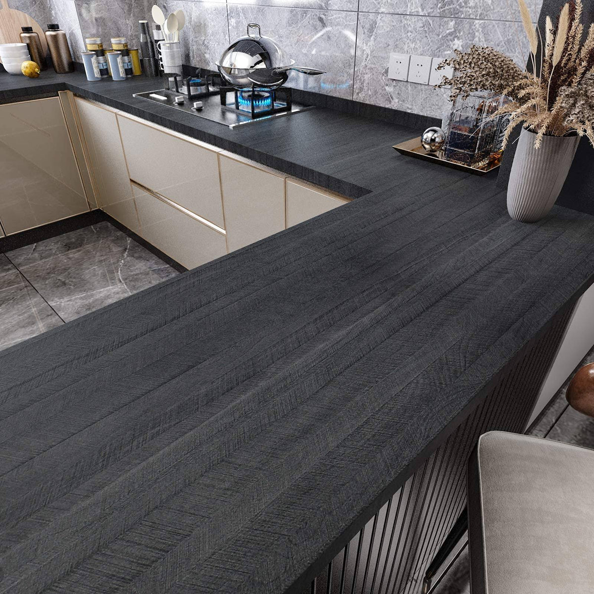 WESTICK Black Wood Wallpaper Peel and Stick Countertops for Kitchen Peel and Stick Paper Sticky Wallpaper - Product image 1