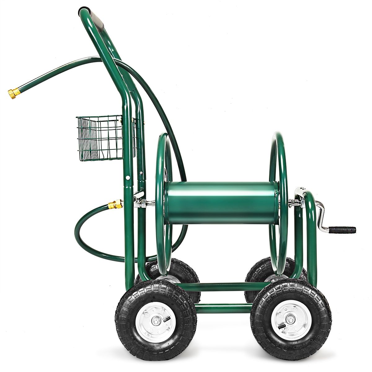 Garden Hose Reel with 4 Wheels Trolley for 1.7m of Watering Hose Basket, 95x62x113cm, Green -