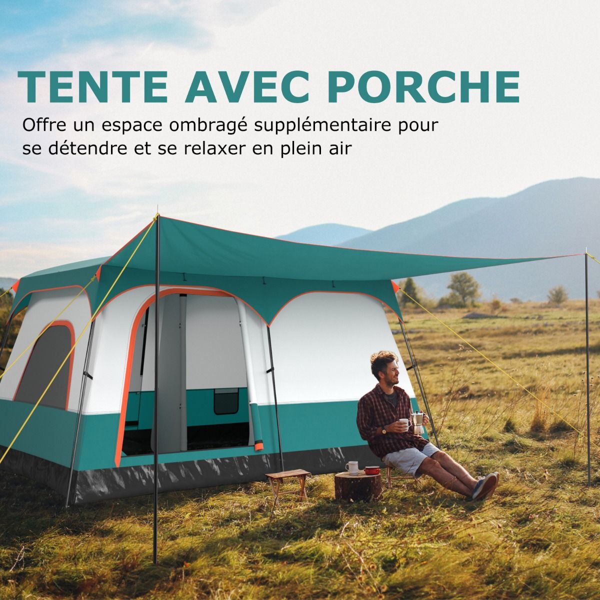 6/8/10 Person Camping Tent with Canopy Large Family Tent with 2 Bedrooms 2 Doors 2 Windows Mesh Green -