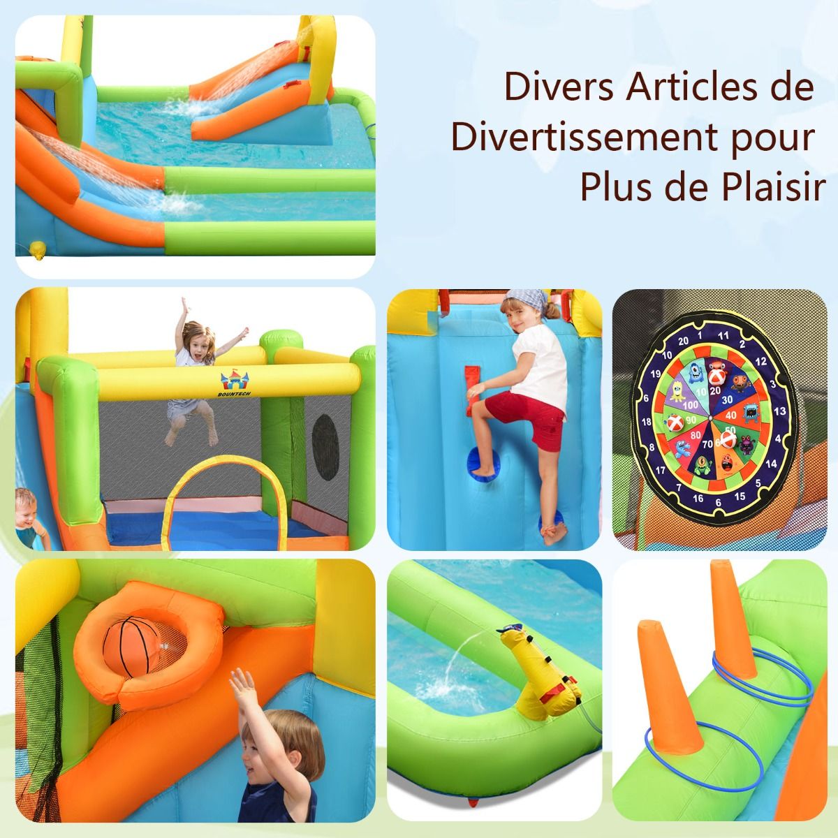 8 in 1 Inflatable Castle with 2 Slides Water Park with Jumping House Load 135kg for 3 Children Ages 3-10 -