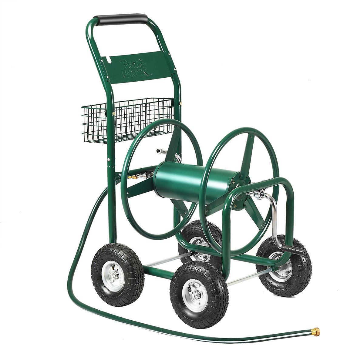 Garden Hose Reel with 4 Wheels Trolley for 1.7m of Watering Hose Basket, 95x62x113cm, Green -